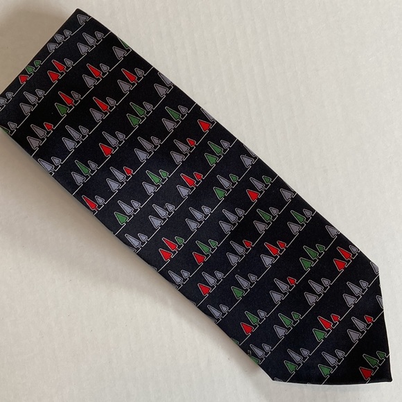 Christmas Trees Silk Men’s Tie - black green red silver - Picture 4 of 7